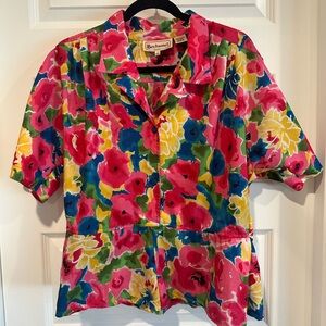 Vintage Bechamel Floral Button-Down Peplum Top - EUC